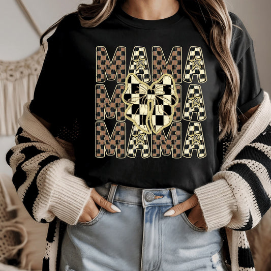 Mama Stacked Checkered w/ Bow DTF Transfer