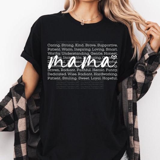 Mama Typography White DTF Transfer
