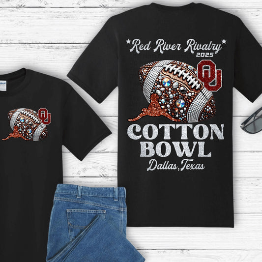 2025 Red River Rivalry Horns Down Faux Glitter DTF Transfer
