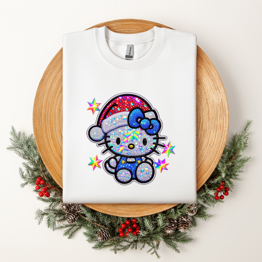 HK Wearing Santa Hat and Blue Bow DTF Transfer