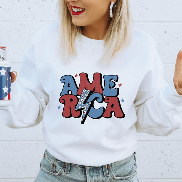 America with Blue Floral Bolt DTF Transfer