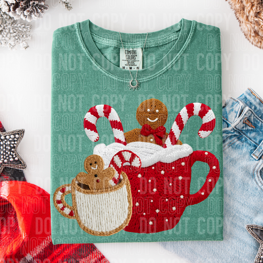 Yarn Gingerbread in Coffee Cups DTF Transfer