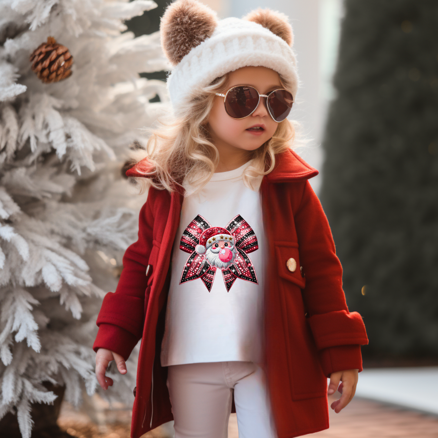 Bubble Santa Bow - Faux Rhinestone Embroidery DTF Transfer