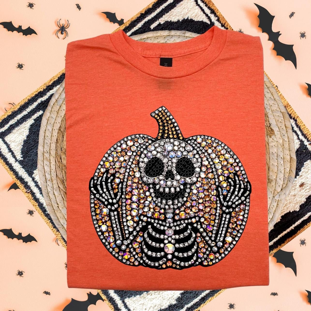 Skeleton Pumpkin Faux Rhinestone DTF Transfer
