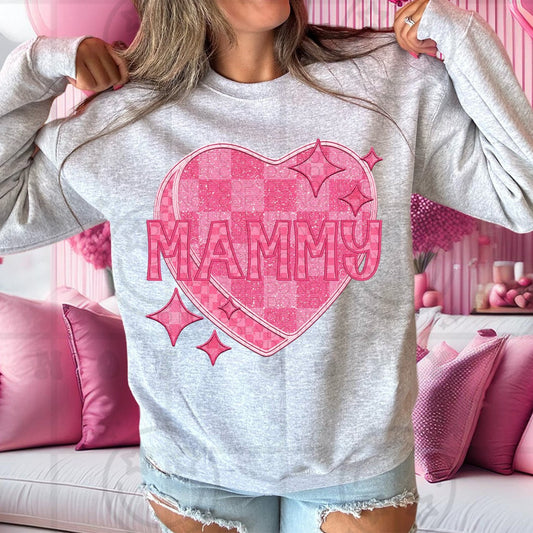 Mammy - Pink Checkered Heart DTF Transfer