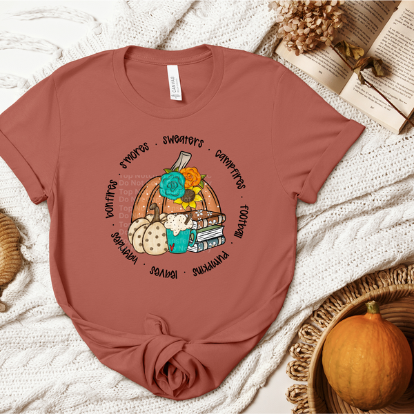 Fall Things - Pumpkins, Books & Coffee DTF Transfer