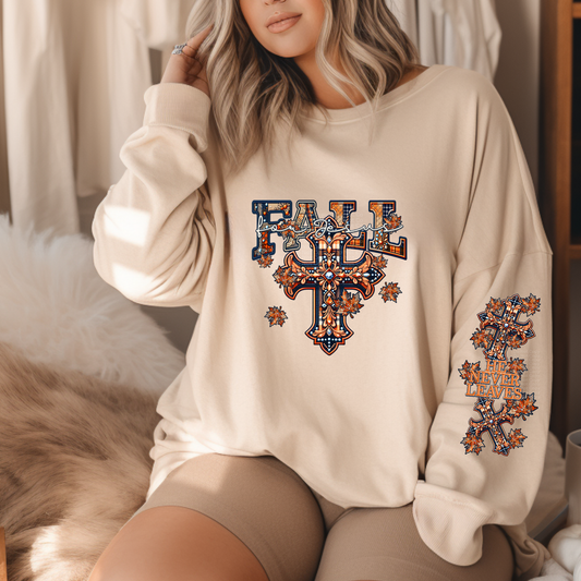 Fall For Jesus Plaid Cross w/Leaves DTF Transfer