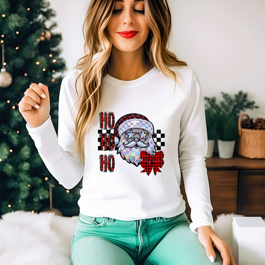 HoHoHo Red Plaid Santa - Faux Embroidery DTF Transfer