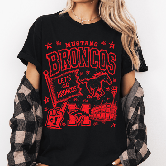Mustang Broncos Red Collage DTF Transfer