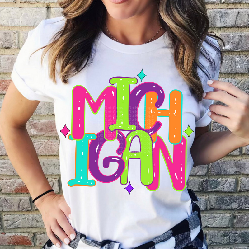 Michigan - Neon States DTF Transfer