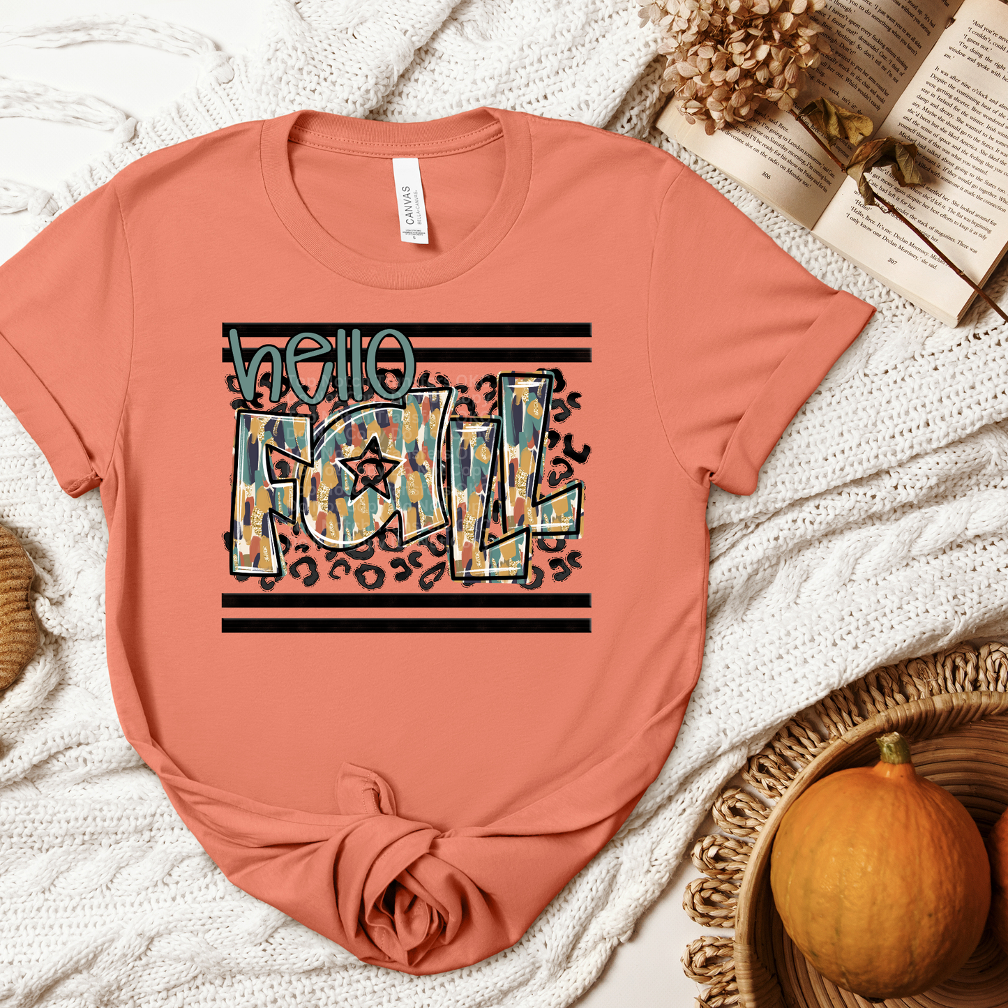 Hello Fall Grey/Black DTF Transfer