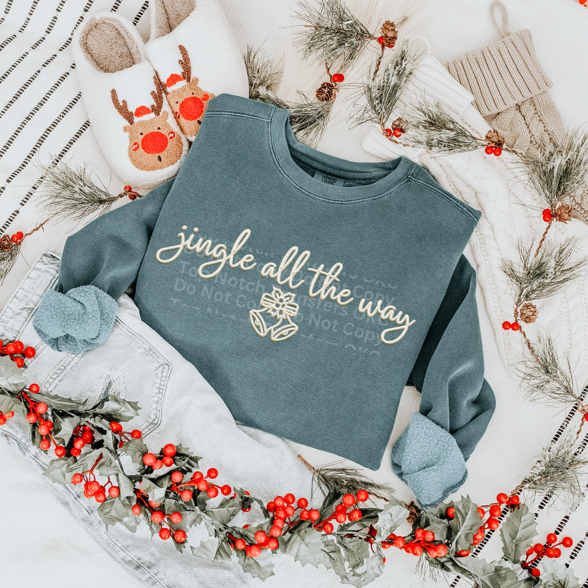 Jingle All the Way Ivory Faux Embroidery DTF Transfer