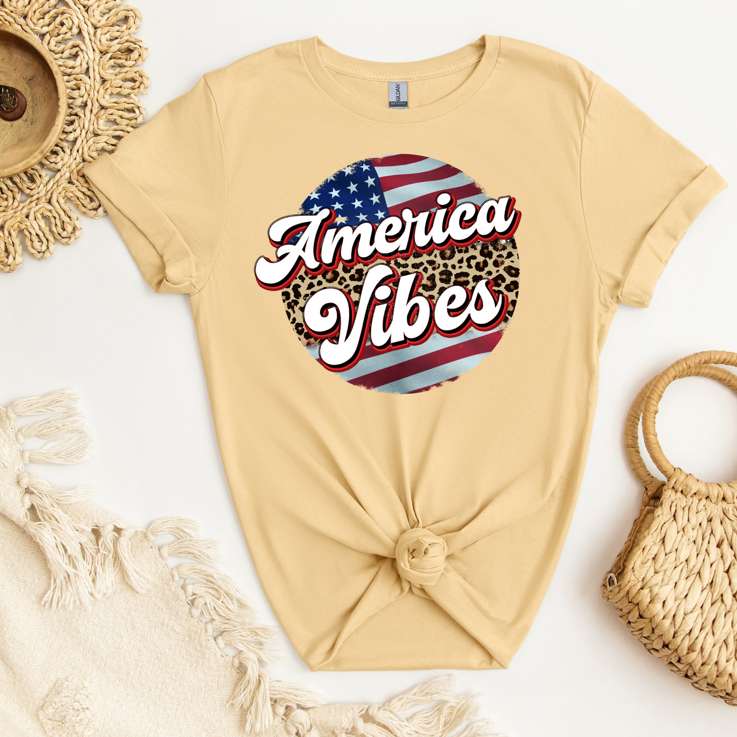 American Vibes -Flag & Cheetah Print Circle DTF Transfer