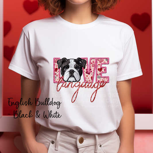 Love Language - English Bulldog Black & White DTF Transfer