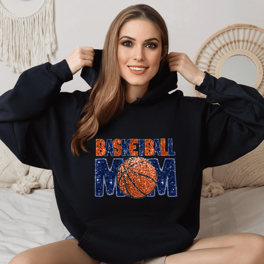 Basketball Mom Blue/Orange Faux Sequin DTF Transfer