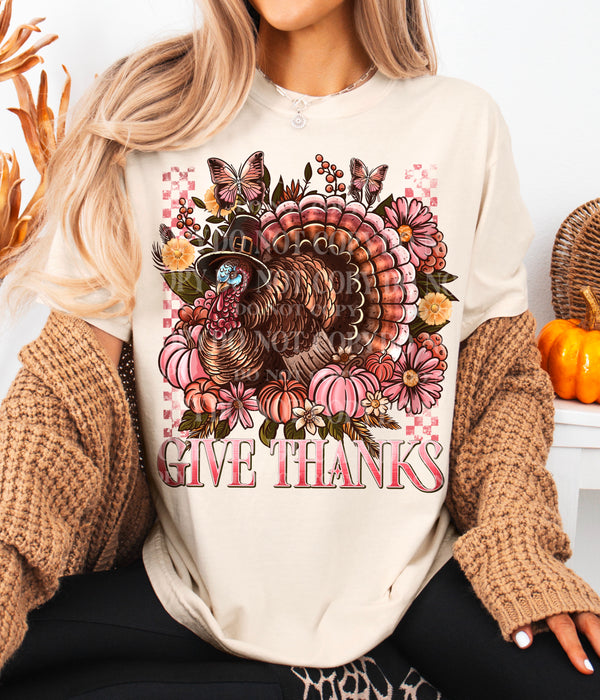 Floral Turkey Give Thanks DTF Transfer