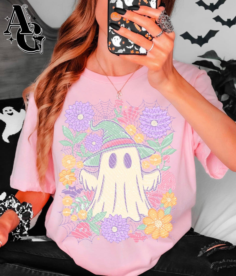 Faded Floral Ghost design *Optional long sleeve design* DTF Transfer