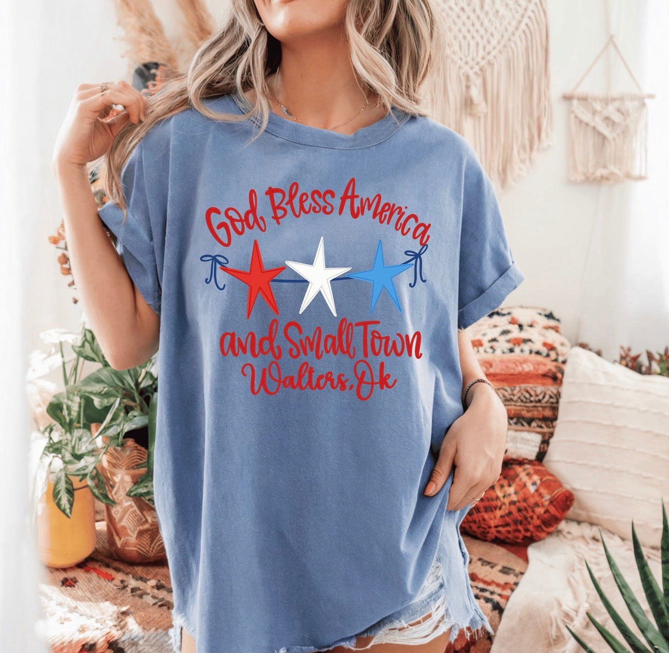 Custom God Bless America and Small Town V2 DTF Transfer *Leave your Town & State in checkout notes*