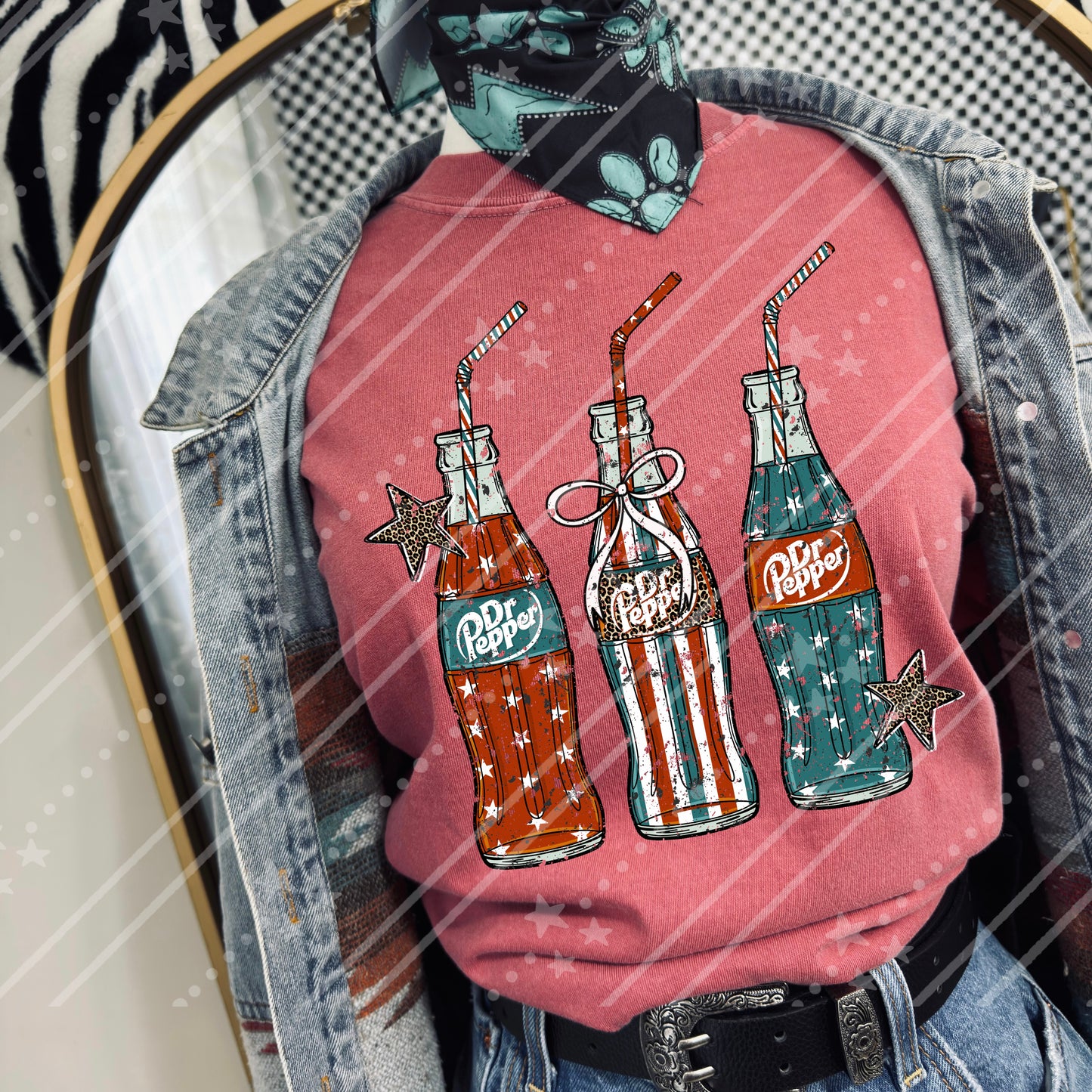 Patriotic Dr. Pepper Glass Bottles DTF Transfers