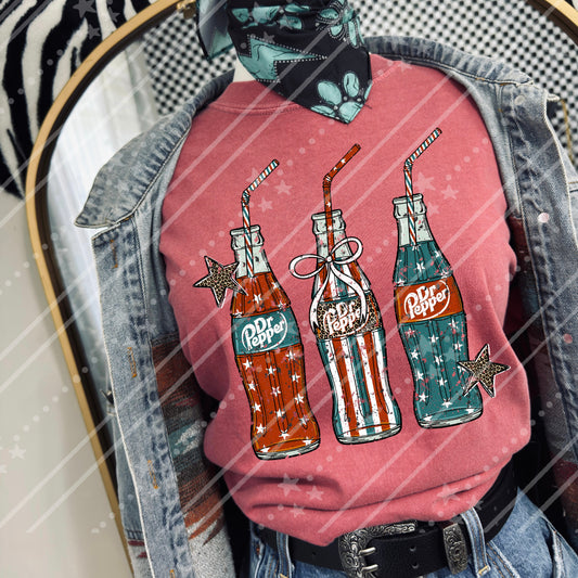 Patriotic Dr. Pepper Glass Bottles DTF Transfers