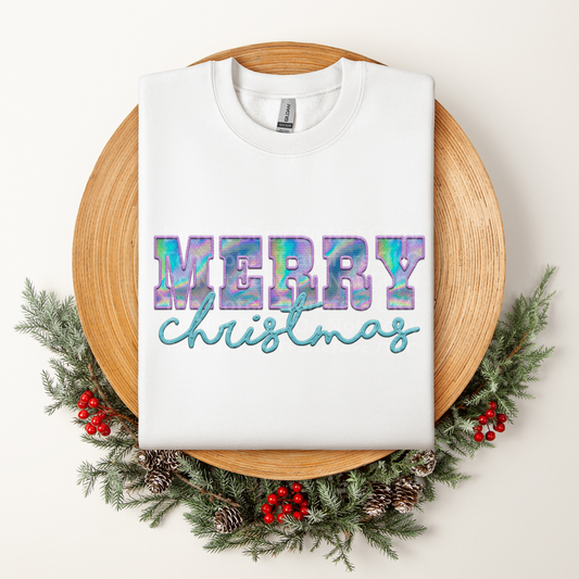 Merry Christmas Faux Holographic DTF Transfer