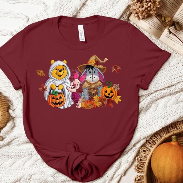 Cute Trick-or-Treating Bear, Pig & Donkey - Faux Embroidery DTF Transfer