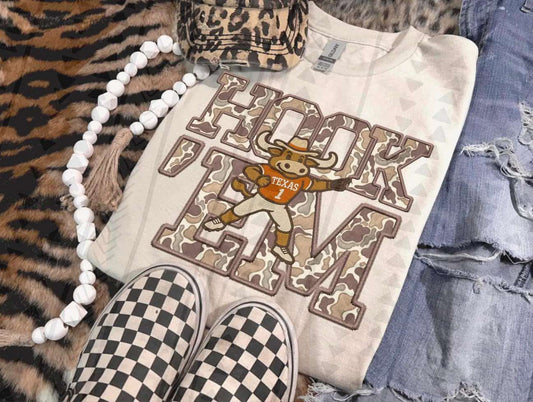 Camo Hook ‘em Horns DTF Transfer
