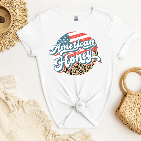 American Honey - Flag and Cheetah Print Circle DTF Transfer