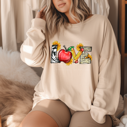 Love Apple & Pencils DTF Transfer