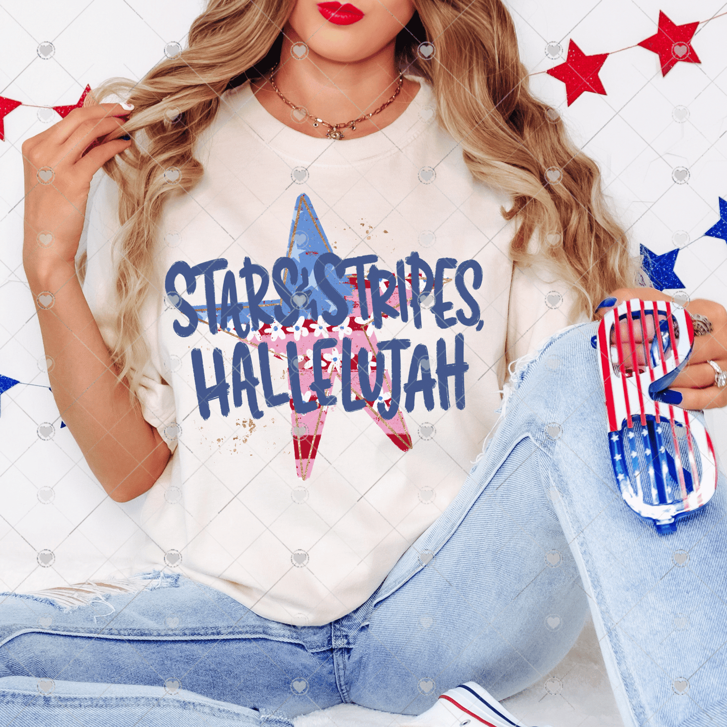 Stars & Stripes Hallelujah Dark Blue DTF Transfers