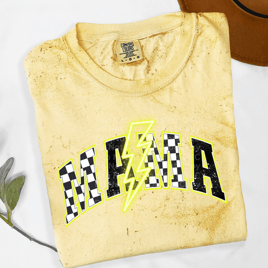 Checkered Mama Neon Yellow DTF Transfer