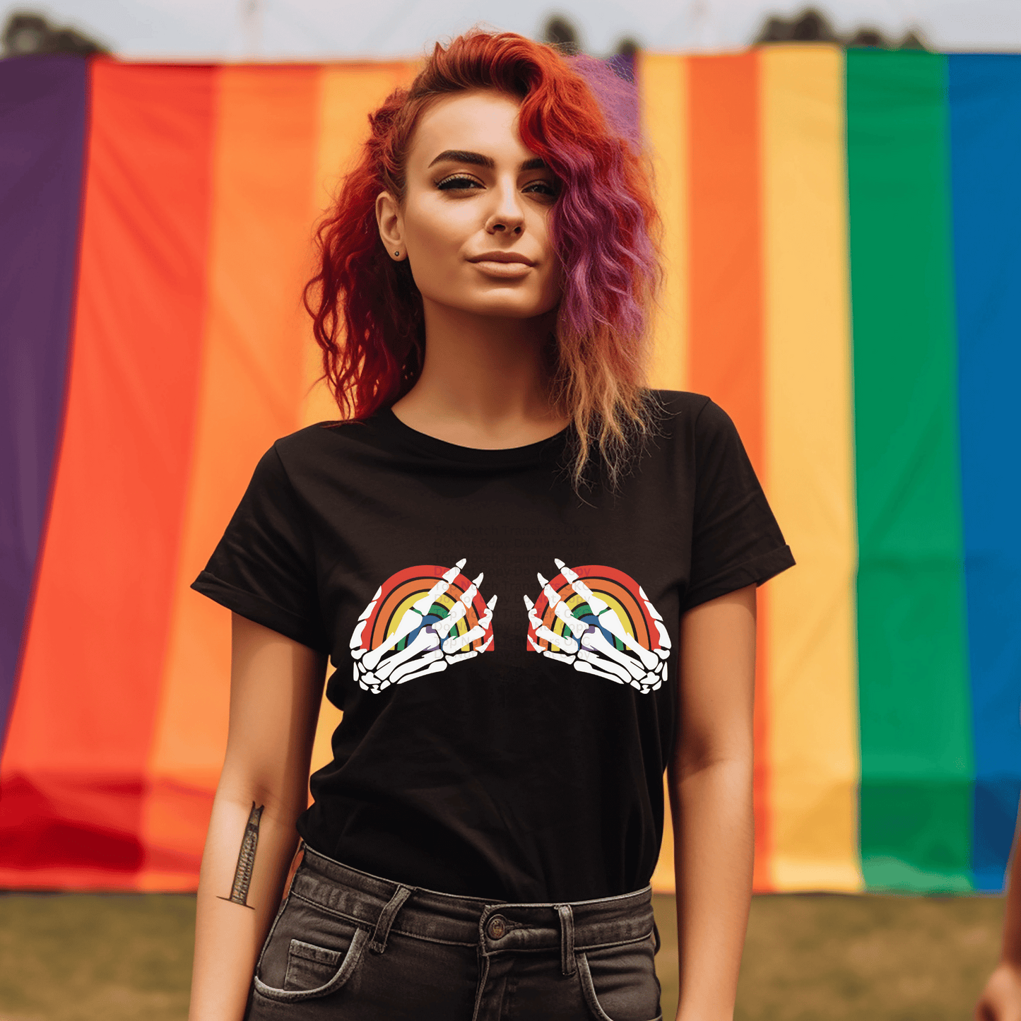 Skelly hands holding rainbows DTF Transfer