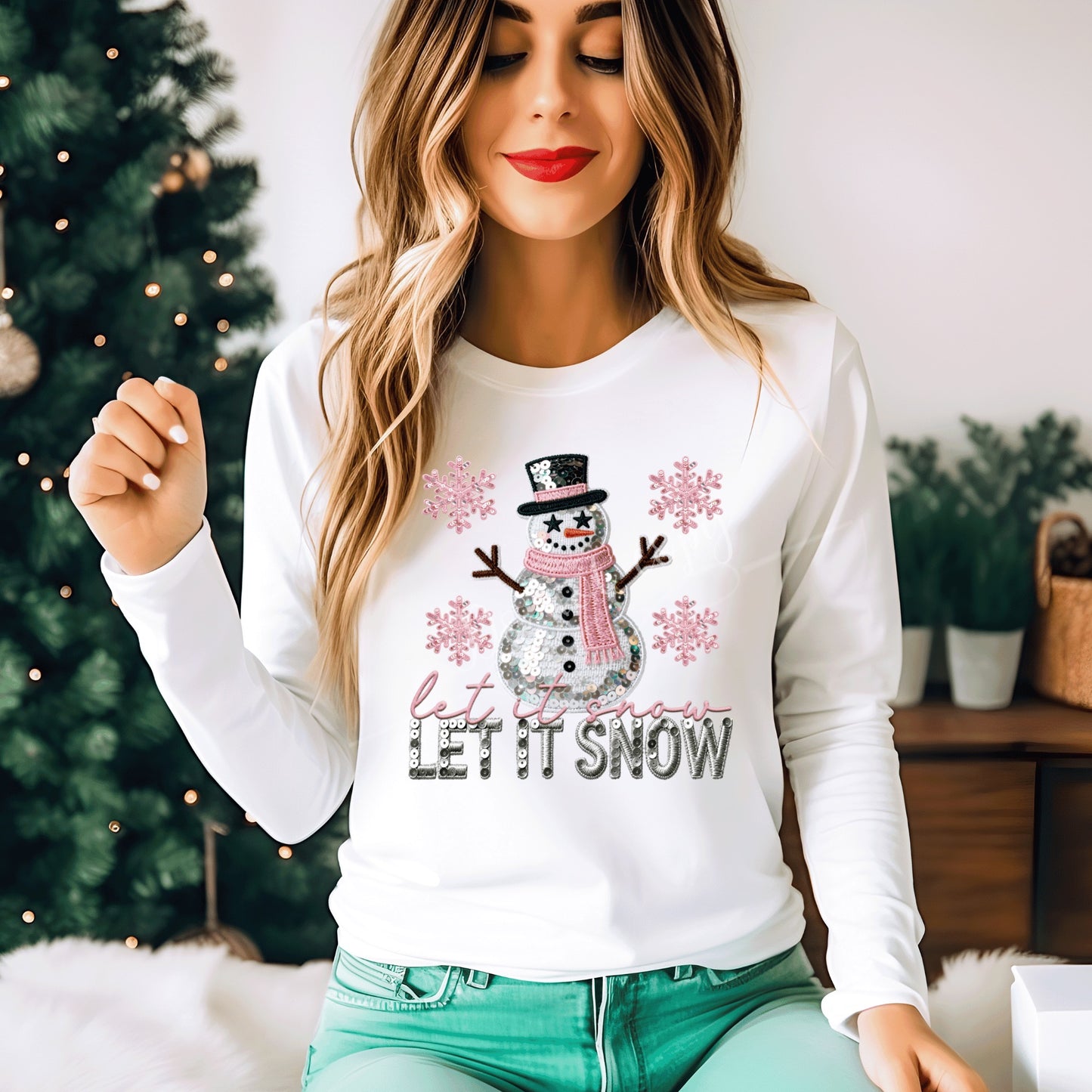 Faux Sequin & Glitter Snowman DTF Transfer