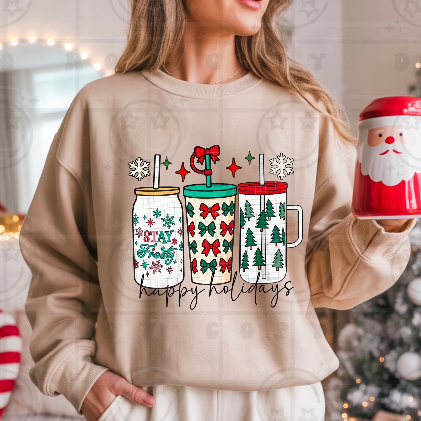 Happy Holidays Christmas Glass Cups DTF Transfer