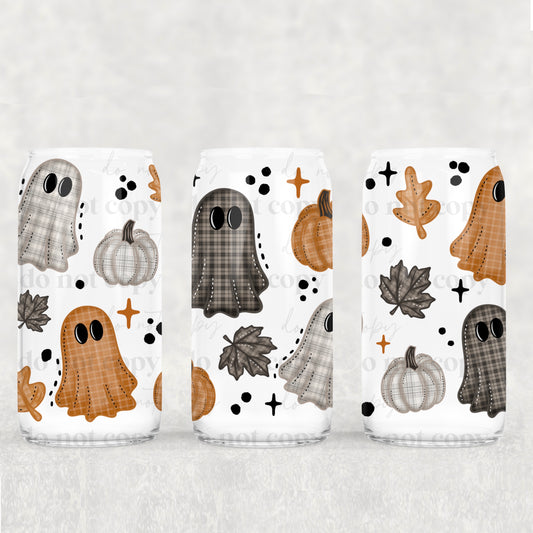 Plaid Ghosts & Pumpkins UV DTF 16oz Cup Wrap CSC_8_25