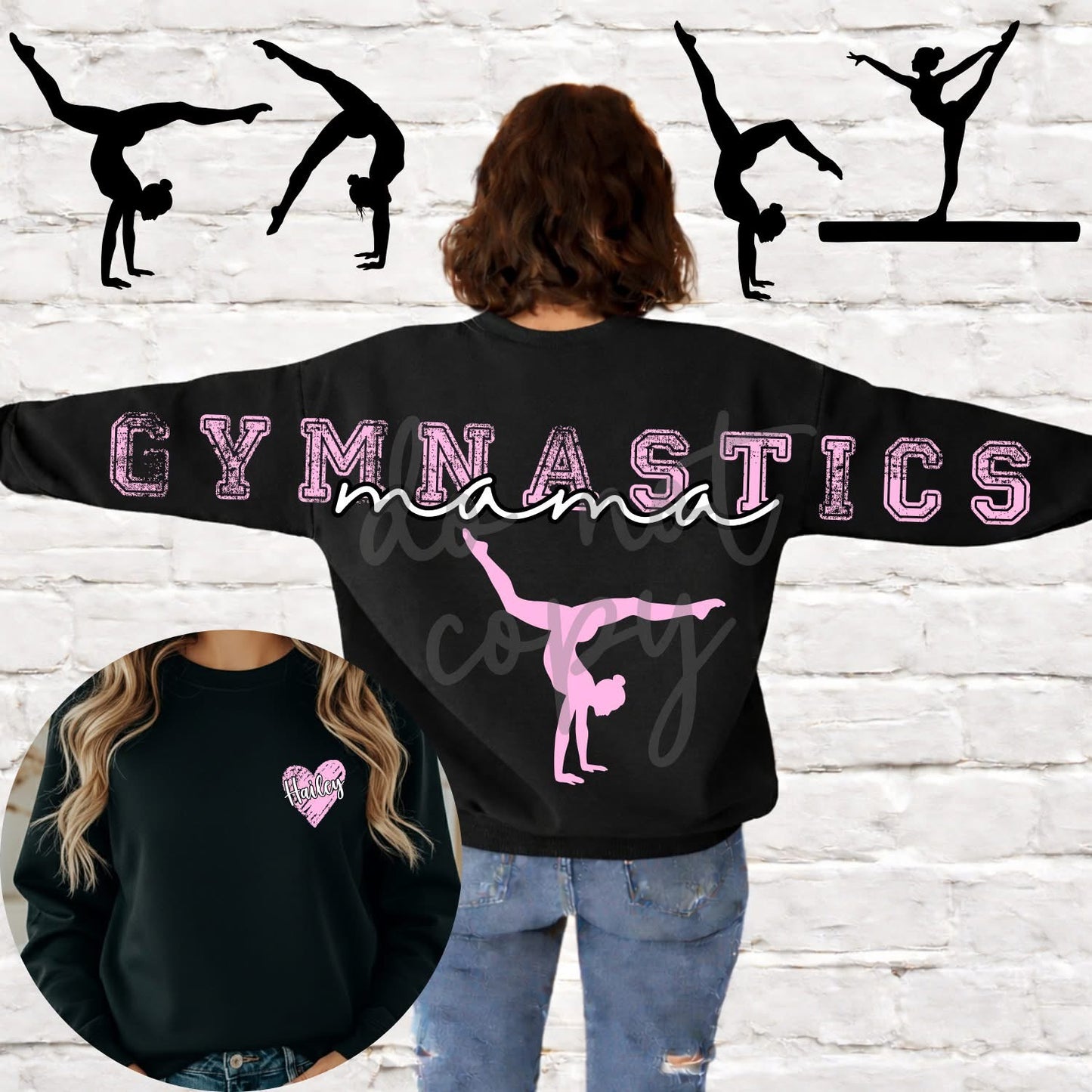 Custom Sports Mama Across the Back & Front pocket DTF Transfer “Leave Custom info in checkout notes- number, name for pocket, for cheerleading- 2 colors and glitter or no glitter on the Pom”