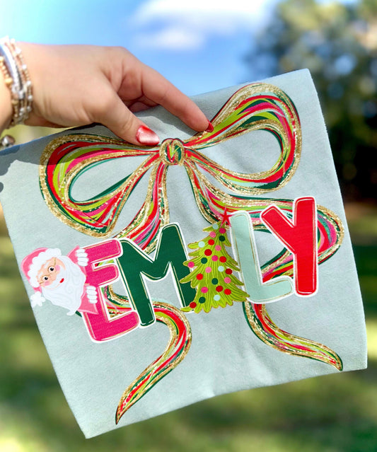 Custom Bow w/ Name DTF Transfer (*Leave name for Design in Checkout Notes*