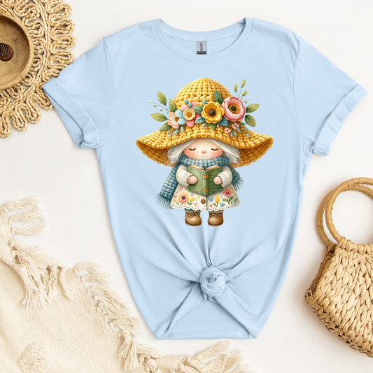 Girl Garden Gnome Holding Book DTF Transfer