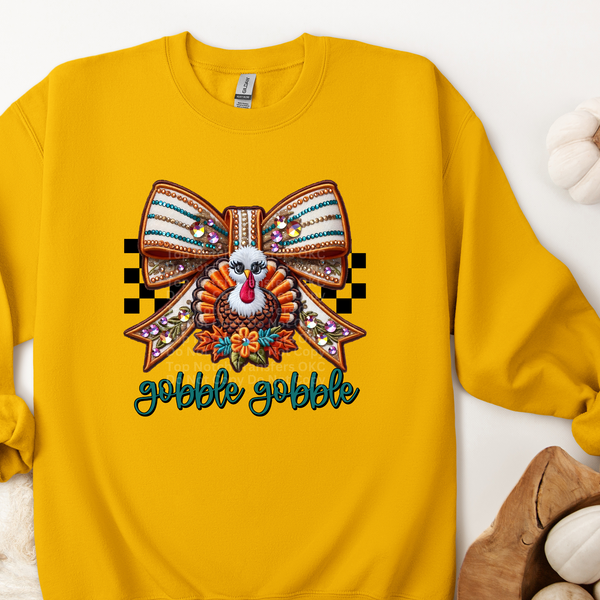 Gobble Gobble - Faux Embroidery/Rhinestone DTF Transfer
