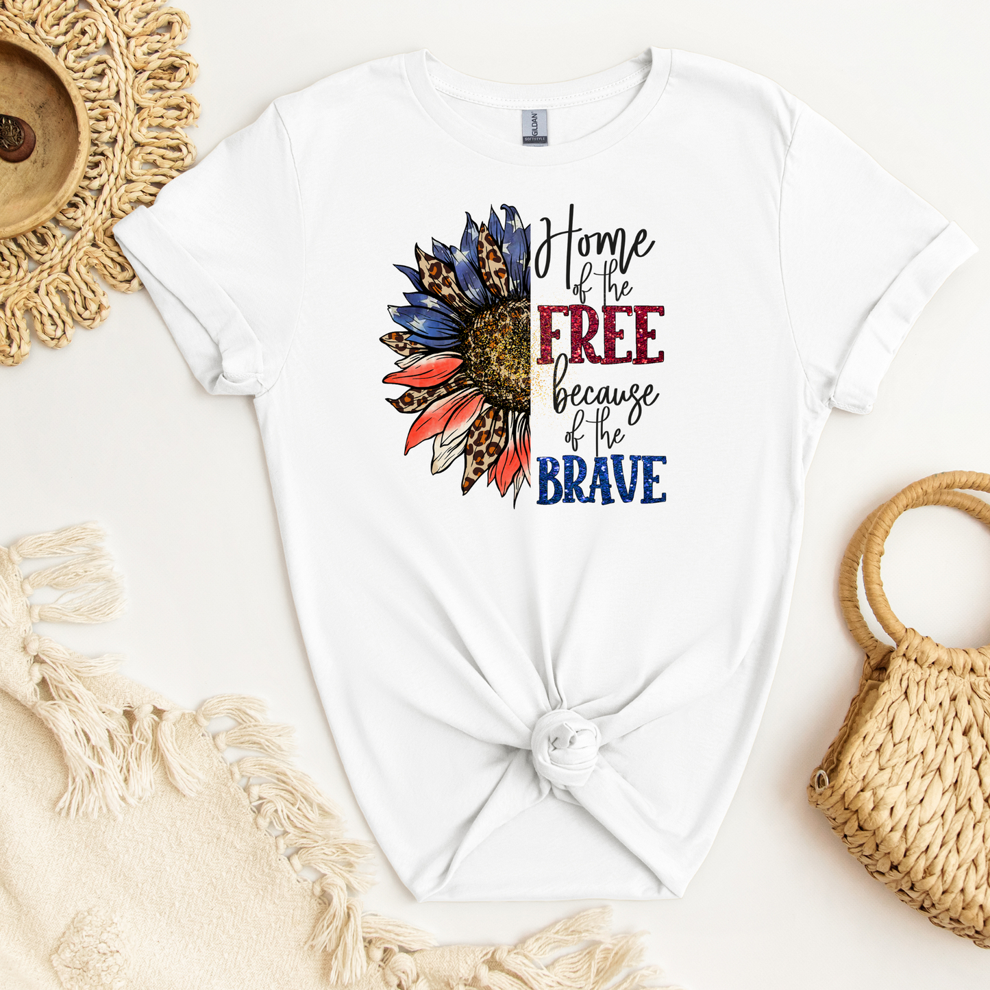 Home Of The Free Because OF The Brave Patriotic Flower Half DTF Transfer