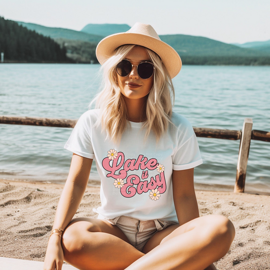 Lake It Easy Pink w/Flowers DTF Transfer