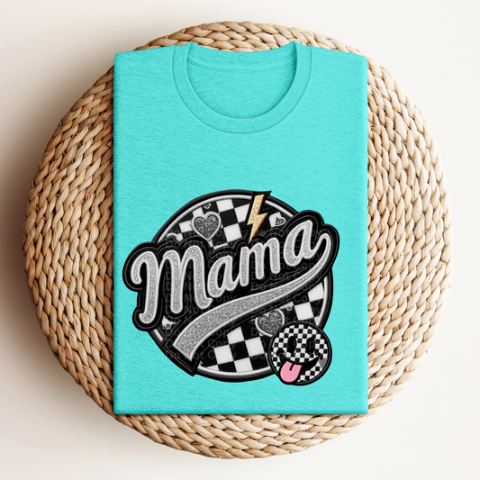 Mama Black & White Checkered Smiley Design DTF Transfer