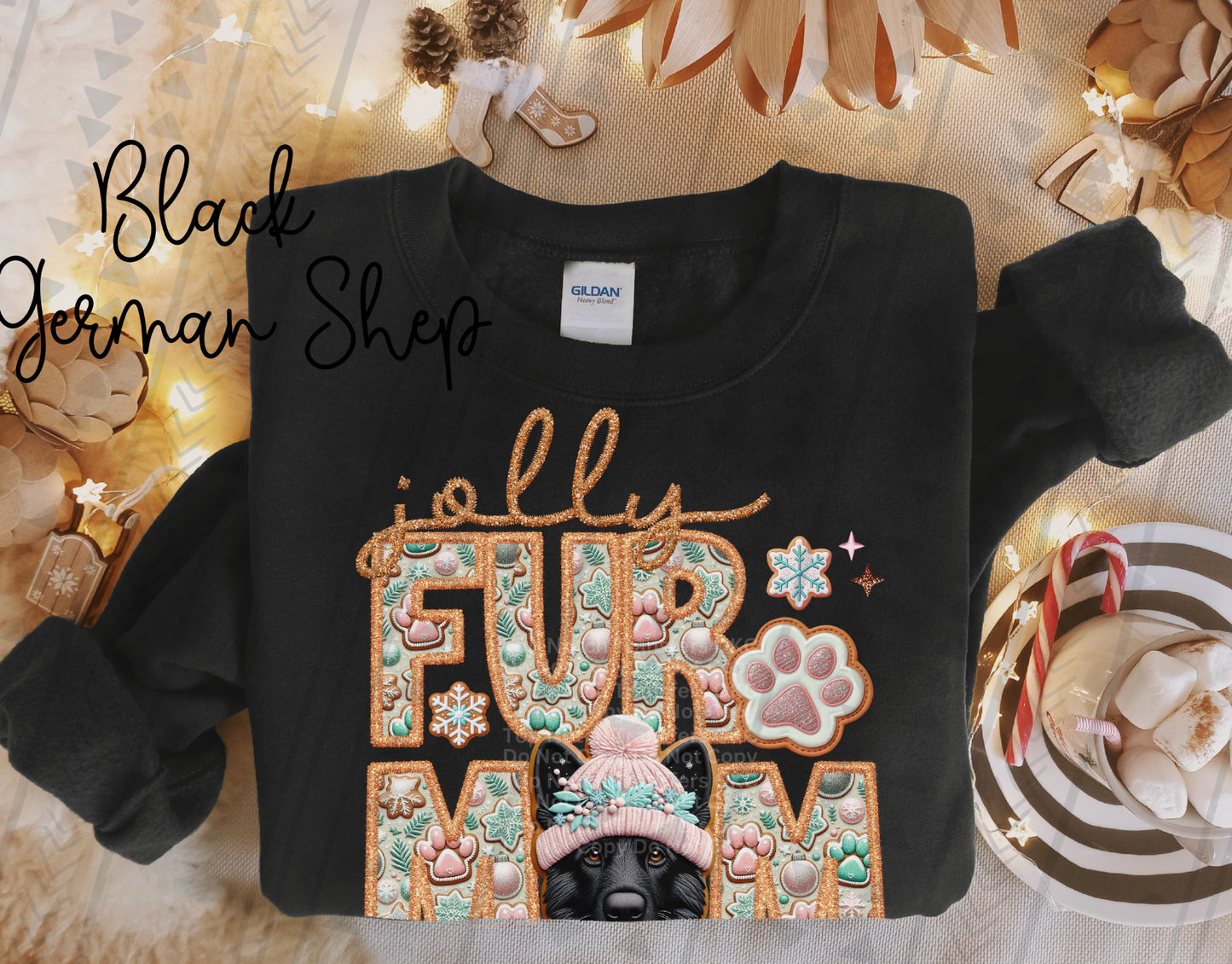 Jolly Fur Mom Black German Shepherd - Faux Embroidery DTF Transfer