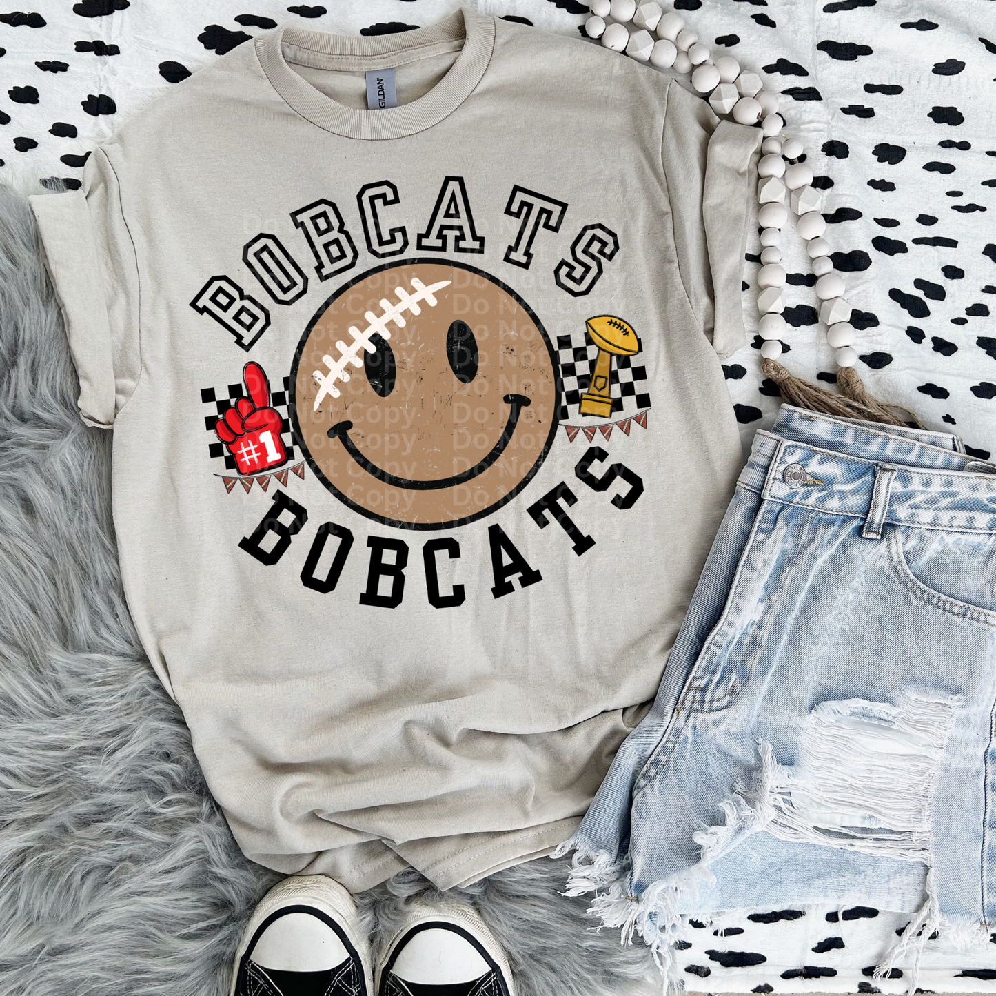 Bob Cats Tan Smiley DTF Transfer