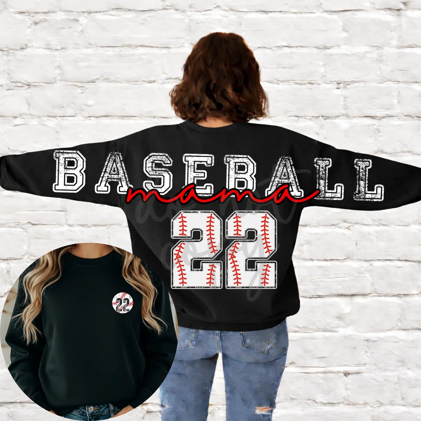 Custom Sports Mama Across the Back & Front pocket DTF Transfer “Leave Custom info in checkout notes- number, name for pocket, for cheerleading- 2 colors and glitter or no glitter on the Pom”