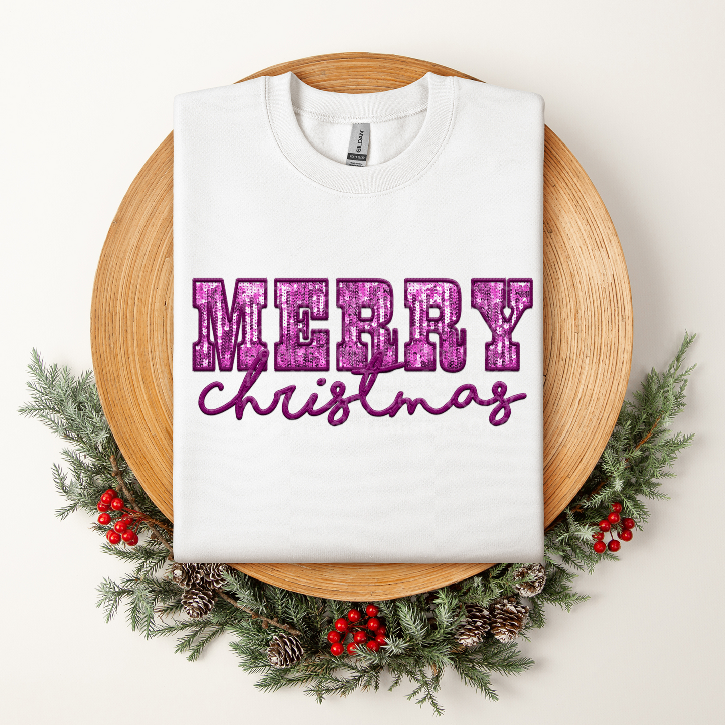 Merry Christmas Faux Sequins Plum DTF Transfer