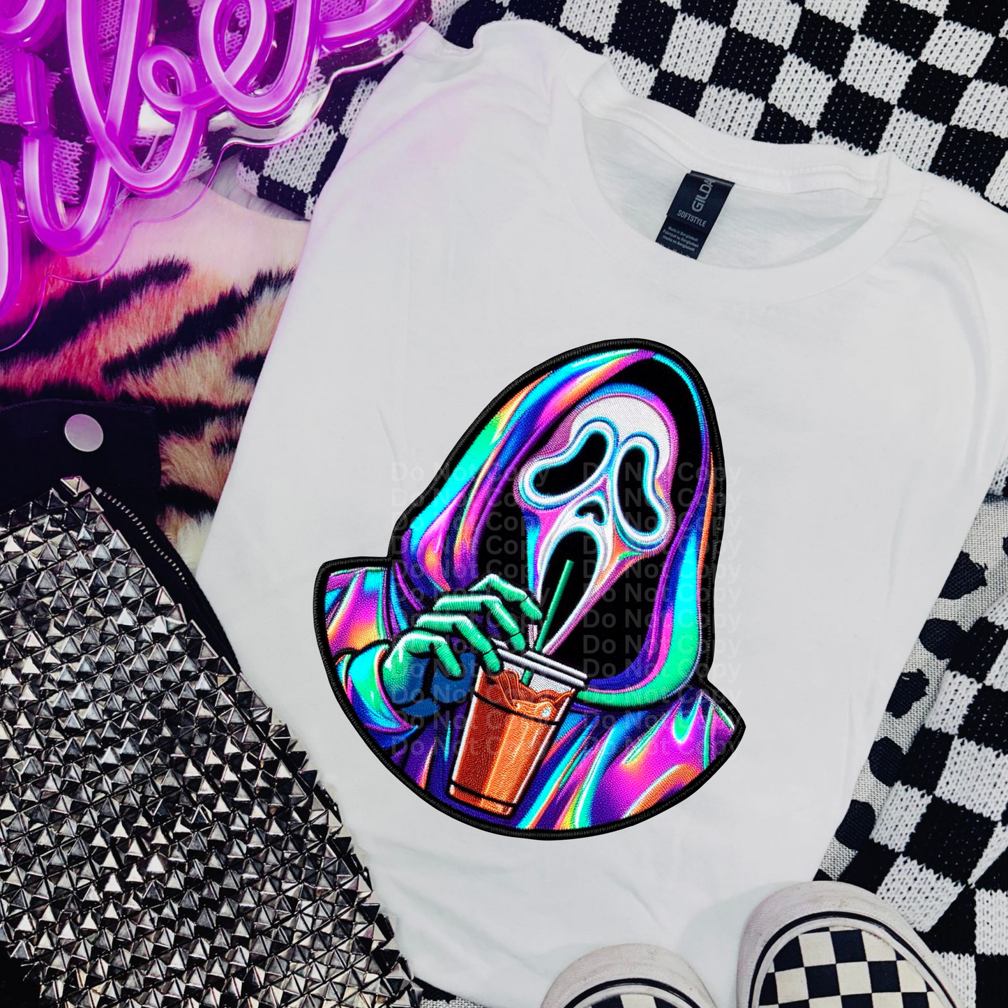 Screaming Ghost with Iced Coffee DTF Transfer