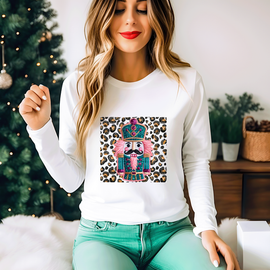 Blue Nutcracker Leopard Background - Faux Embroidery DTF Transfer