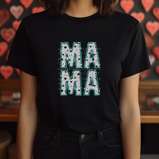 Mama Aqua with Hearts DTF Transfer