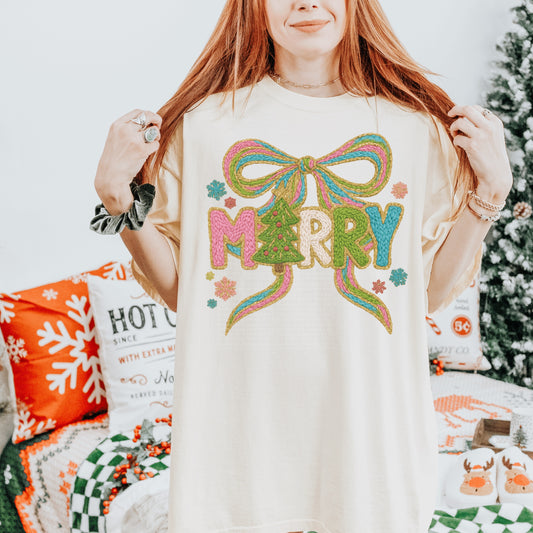 RTS ADULT Merry Faux Yarn Bow DTF Transfer